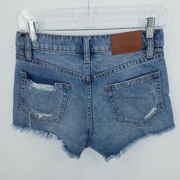 Extra Small Denim Shorts Blue Raw Hem Boho Festival Coastal Summer Distressed‎ - Picture 2 of 16